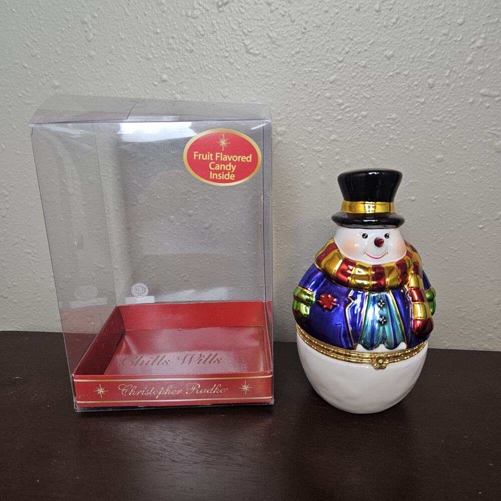 2006 Christopher Radko Chills Wills Ceramic Hinged Snowman Trinket Dish
